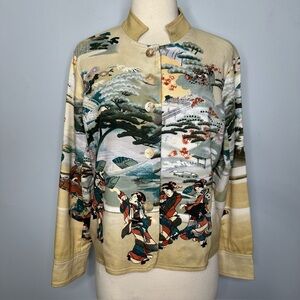 Citron Santa Monica Women’s Asian Art Print Cotton Blend Lightweight Jacket M